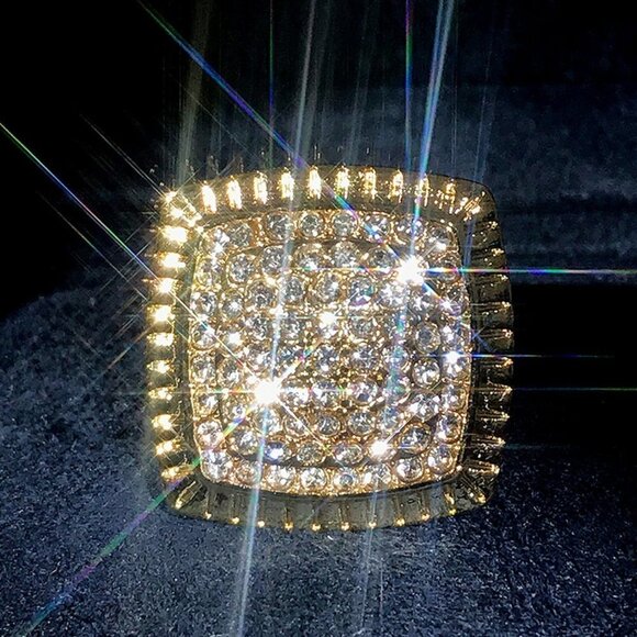 🔥Luxury Big Crystal Rhinestone CZ Wedding Iced Out Gold Plated Ring,UNVN12392 - Picture 10 of 12